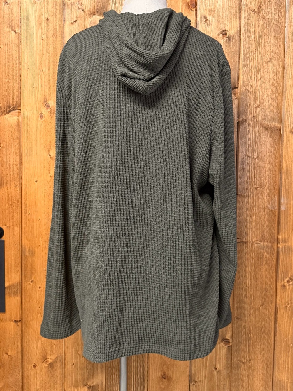 Rainforest XXL Olive Green Waffle Knit Long Sleeve Hooded Shirt Kangaroo Pocket - Picture 4 of 7